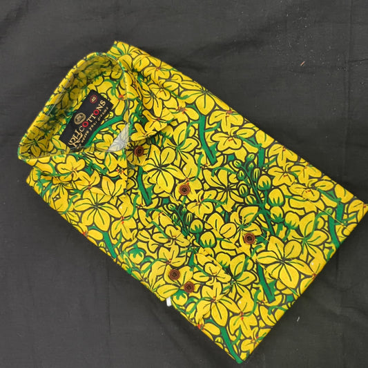 Print Kanikonna Shirt & Mundu Combo / Ramachandra Handlooms