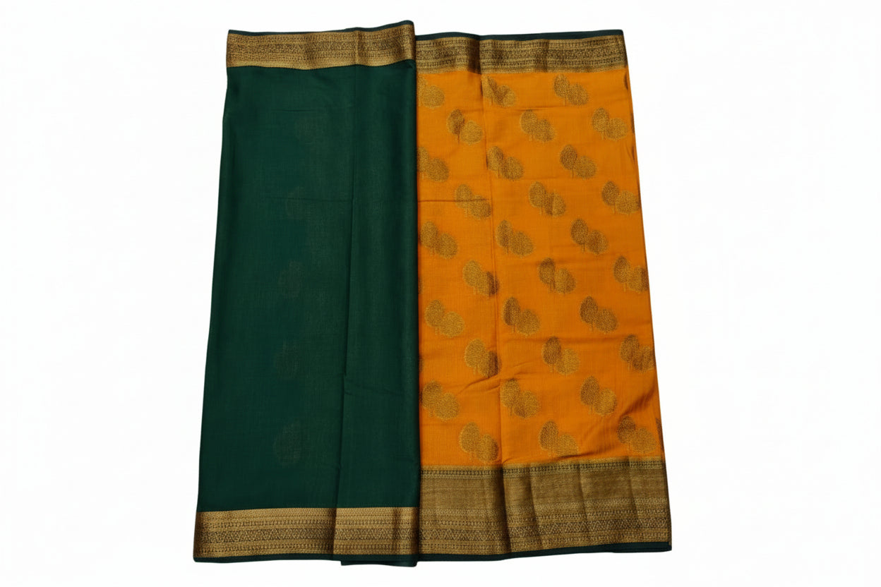 Linen cotton saree with crisp texture and elegant drape by Ramachandra Kuthampully Handlooms.