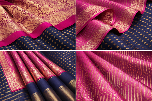 Handloom brocade saree with rich woven patterns by Ramachandra Kuthampully Handlooms.
