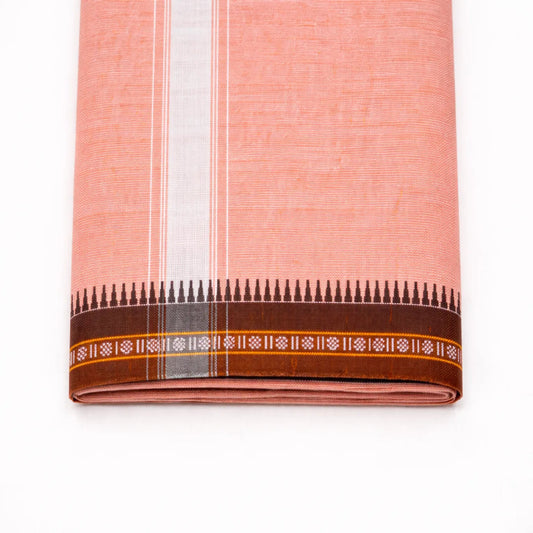 Plain kaavi mundu in different colors, traditional Kerala handloom wear by Ramachandra Kuthampully Handlooms.
