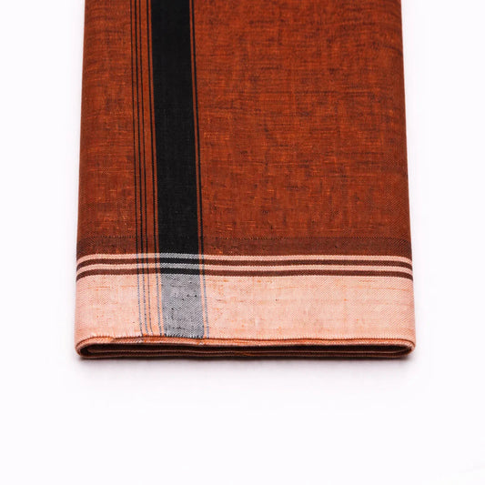 Plain kaavi mundu in different colors, traditional Kerala handloom wear by Ramachandra Kuthampully Handlooms.