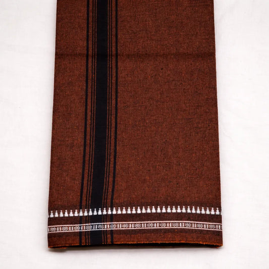 Plain kaavi mundu in different colors, traditional Kerala handloom wear by Ramachandra Kuthampully Handlooms.