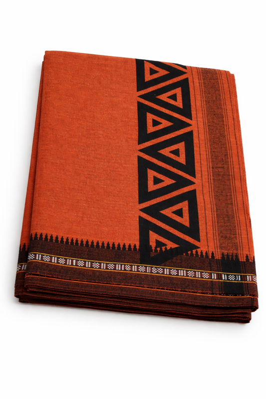 Kaavi Mundu with Printed Designer Kara | Ramachandra Kuthampully Handlooms