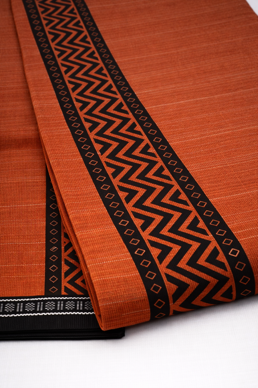 Kaavi Mundu with Printed Designer Kara | Ramachandra Kuthampully Handlooms