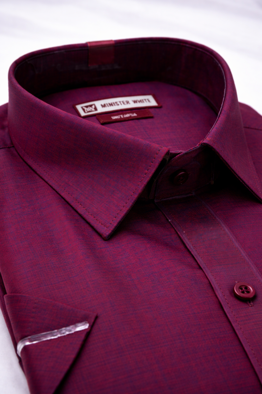 Maroon HS linen shirt with classic collar, premium handloom fabric by Ramachandra Kuthampully Handlooms.