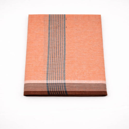 Traditional varikkarai mundu with classic striped design, handwoven by Ramachandra Kuthampully Handlooms.