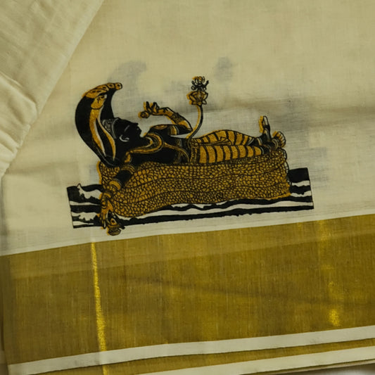 Padmanabha Swamy Printed Set Saree | Ramachandra Kuthampully Handlooms