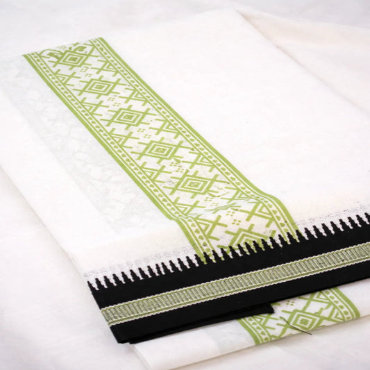 Premium White Single Designer Kara Mundu from Ramachandra Kuthampully Handlooms