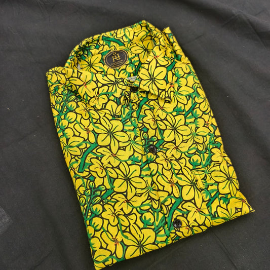 Print  Kanikonna Shirt & Mundu Combo / Ramachandra Handlooms