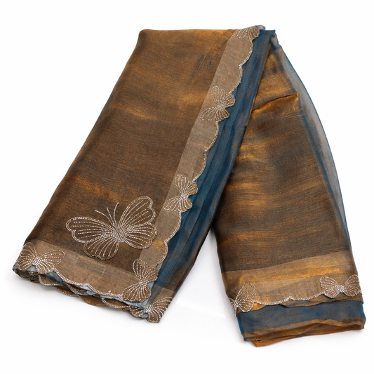 Butterfly fancy saree with elegant flowy design by Ramachandra Kuthampully Handlooms.