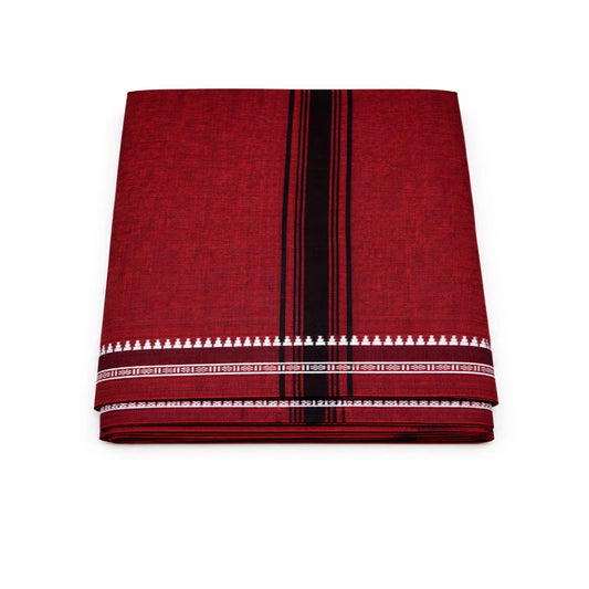 Plain kaavi mundu in different colors, traditional Kerala handloom wear by Ramachandra Kuthampully Handlooms.