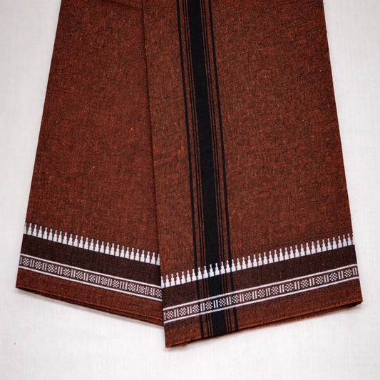 Plain kaavi mundu in different colors, traditional Kerala handloom wear by Ramachandra Kuthampully Handlooms.