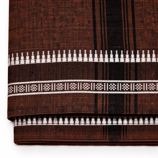 Plain kaavi mundu in different colors, traditional Kerala handloom wear by Ramachandra Kuthampully Handlooms.