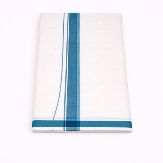 Traditional Kerala double mundu with classic design, handwoven by Ramachandra Kuthampully Handlooms.
