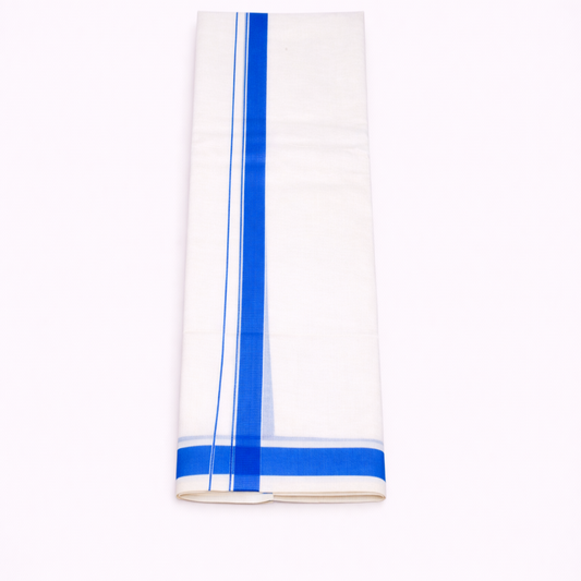 Traditional Kerala double mundu with classic design, handwoven by Ramachandra Kuthampully Handlooms.