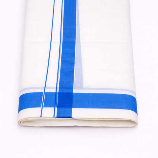 Traditional Kerala double mundu with classic design, handwoven by Ramachandra Kuthampully Handlooms.