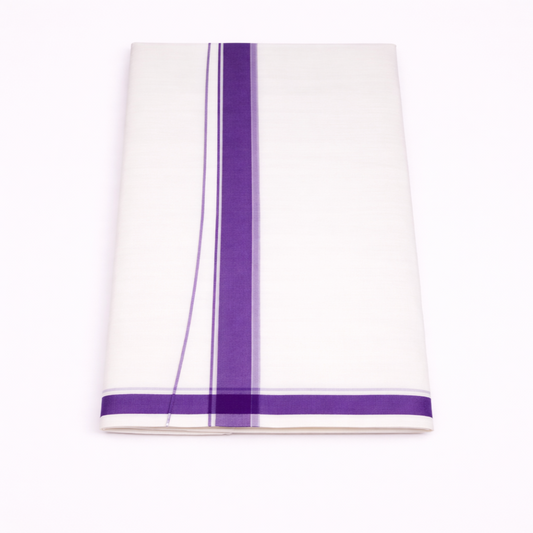 Traditional Kerala double mundu with classic design, handwoven by Ramachandra Kuthampully Handlooms.