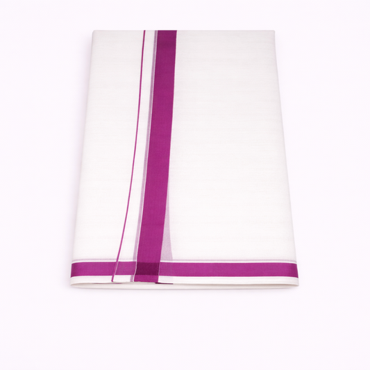 Traditional Kerala double mundu with classic design, handwoven by Ramachandra Kuthampully Handlooms.