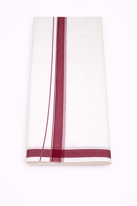 Traditional Kerala double mundu with classic design, handwoven by Ramachandra Kuthampully Handlooms.