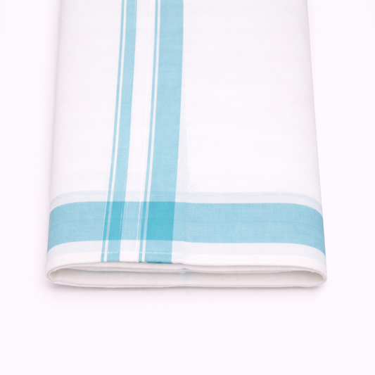 Traditional Kerala double mundu with classic design, handwoven by Ramachandra Kuthampully Handlooms.