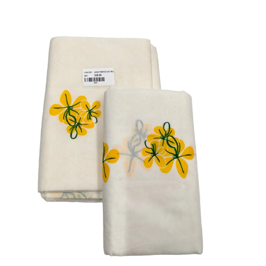 Gada cotton printed mundu with traditional Kerala design by Ramachandra Kuthampully Handlooms.