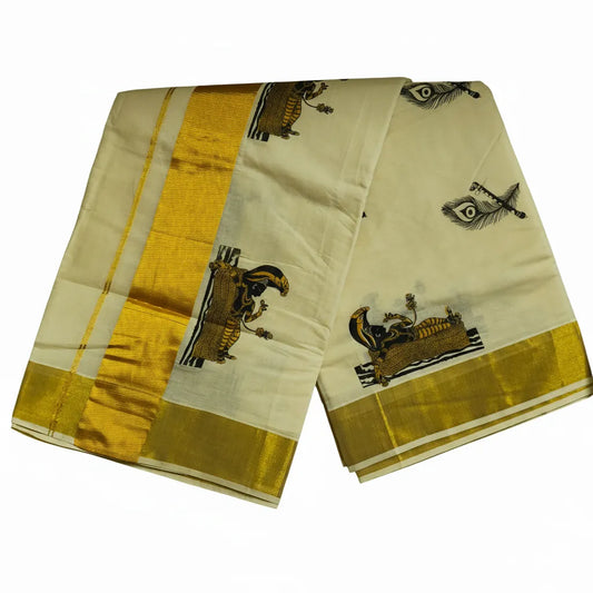 Padmanabha Swamy Printed Set Saree | Ramachandra Kuthampully Handlooms
