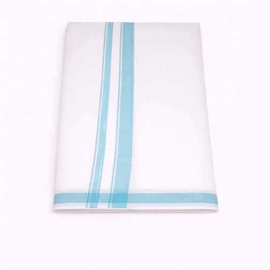 Traditional Kerala double mundu with classic design, handwoven by Ramachandra Kuthampully Handlooms.