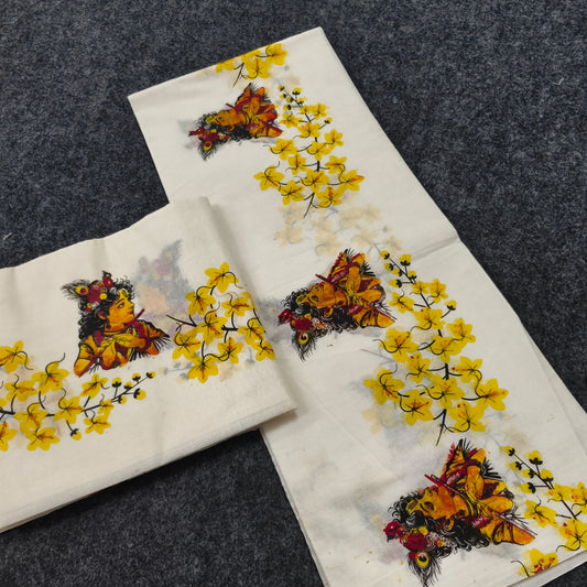 Gada Cotton Printed Set  Mundu | Ramachandra Kuthampully Handlooms