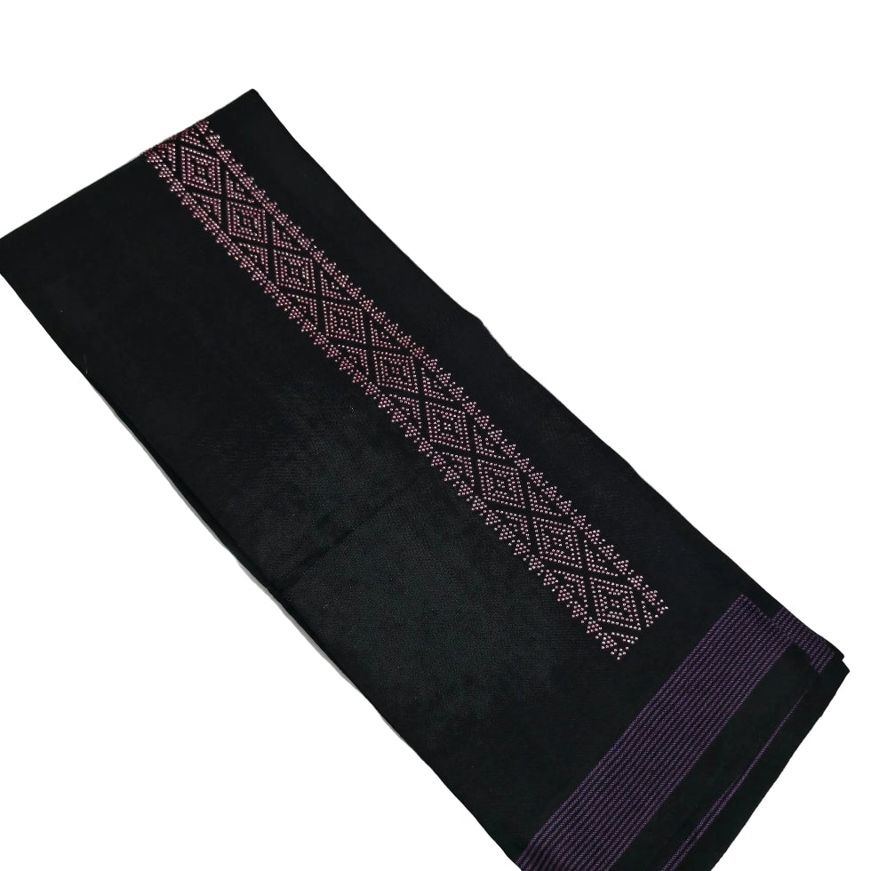 Kavi dhothi with colour dot detailing, traditional Kerala handloom by Ramachandra Kuthampully Handlooms.