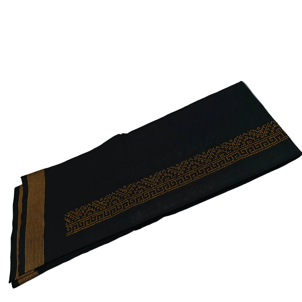 Kavi dhothi with colour dot detailing, traditional Kerala handloom by Ramachandra Kuthampully Handlooms.