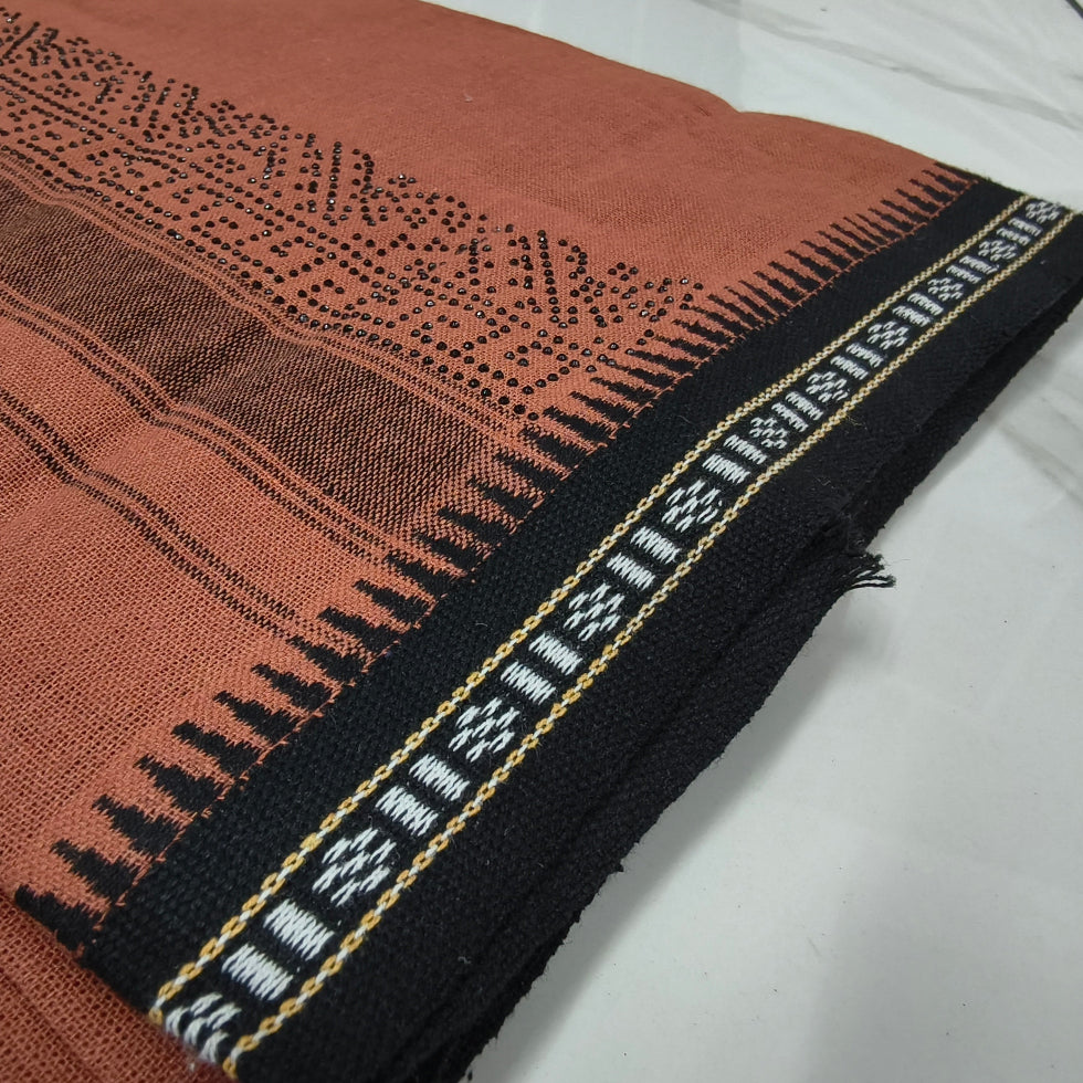 Kavi dhothi with colour dot detailing, traditional Kerala handloom by Ramachandra Kuthampully Handlooms.