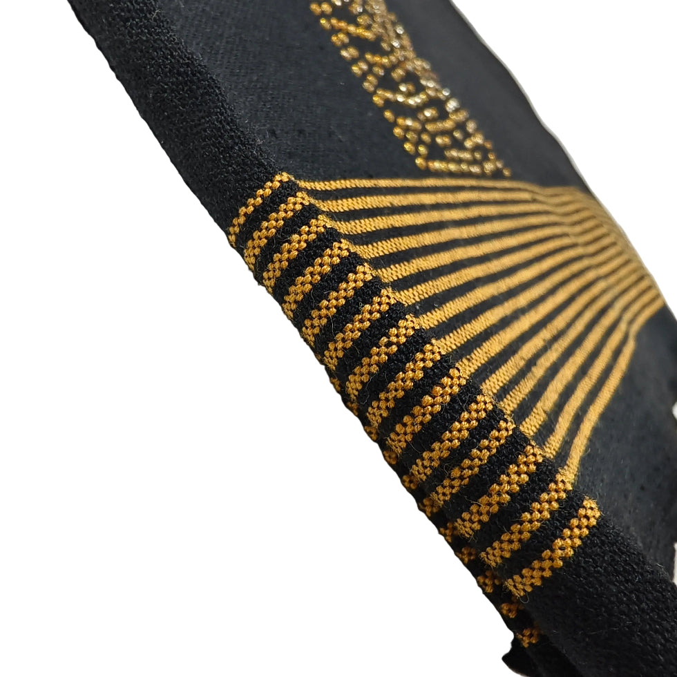 Kavi dhothi with colour dot detailing, traditional Kerala handloom by Ramachandra Kuthampully Handlooms.