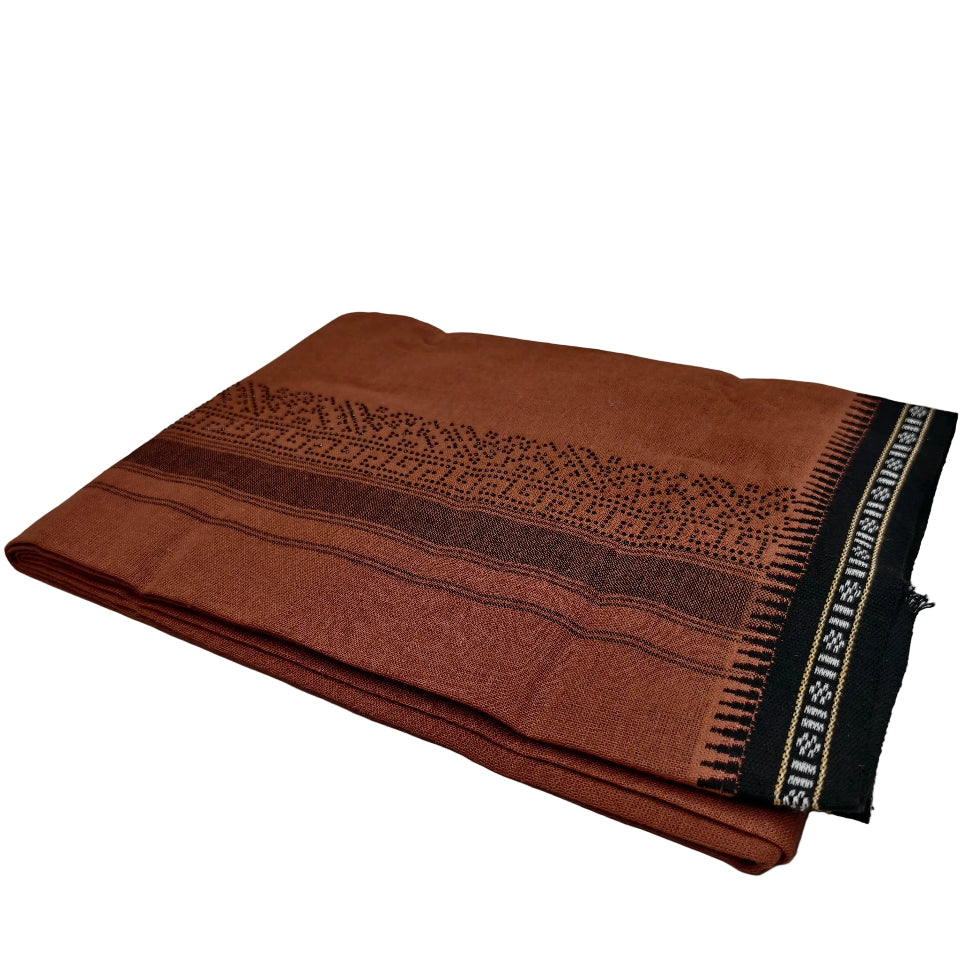 Kavi dhothi with colour dot detailing, traditional Kerala handloom by Ramachandra Kuthampully Handlooms.