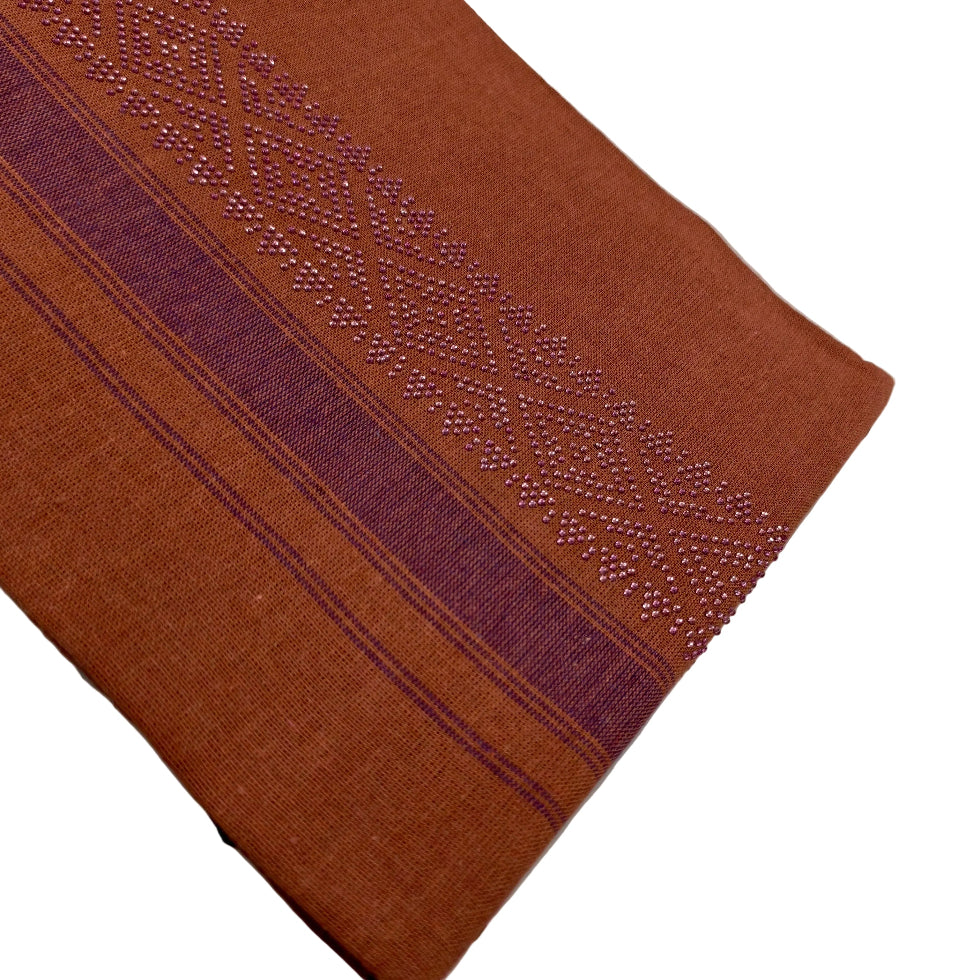 Kavi dhothi with colour dot detailing, traditional Kerala handloom by Ramachandra Kuthampully Handlooms.