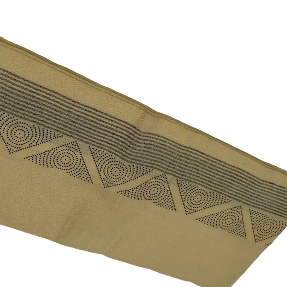 Kavi dhothi with colour dot detailing, traditional Kerala handloom by Ramachandra Kuthampully Handlooms.