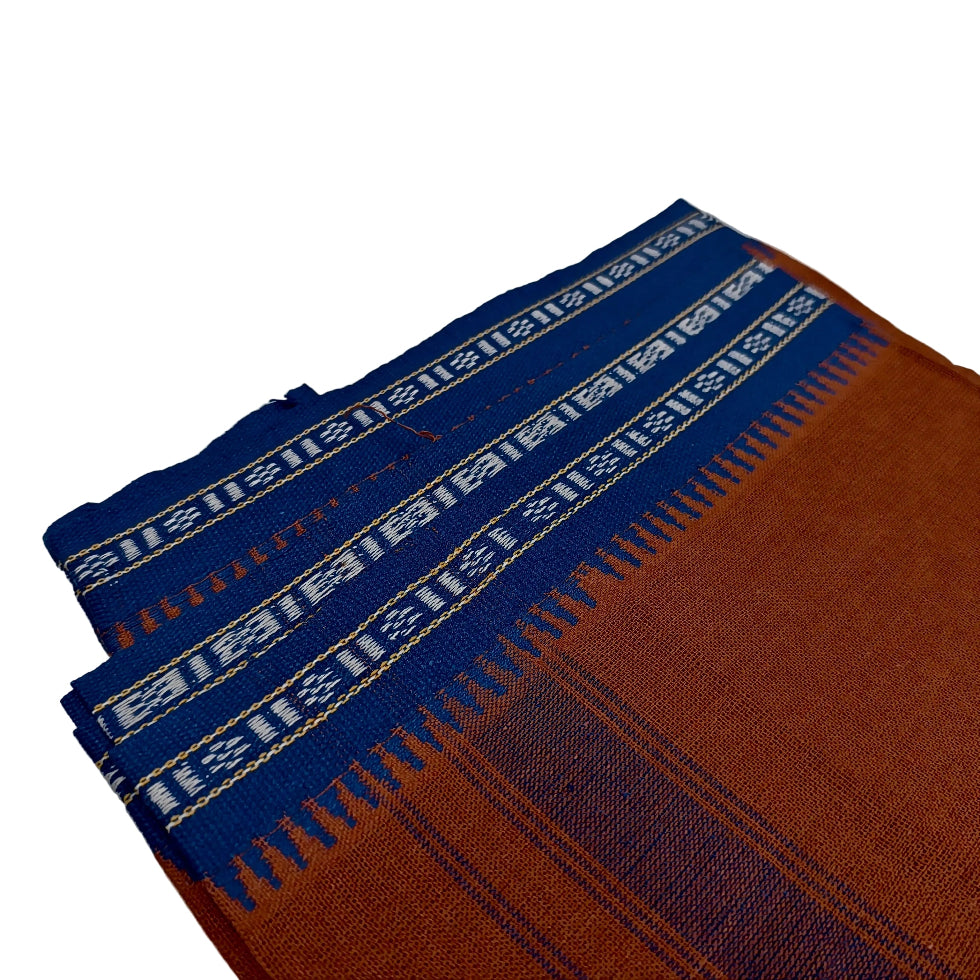 Kavi dhothi with colour dot detailing, traditional Kerala handloom by Ramachandra Kuthampully Handlooms.