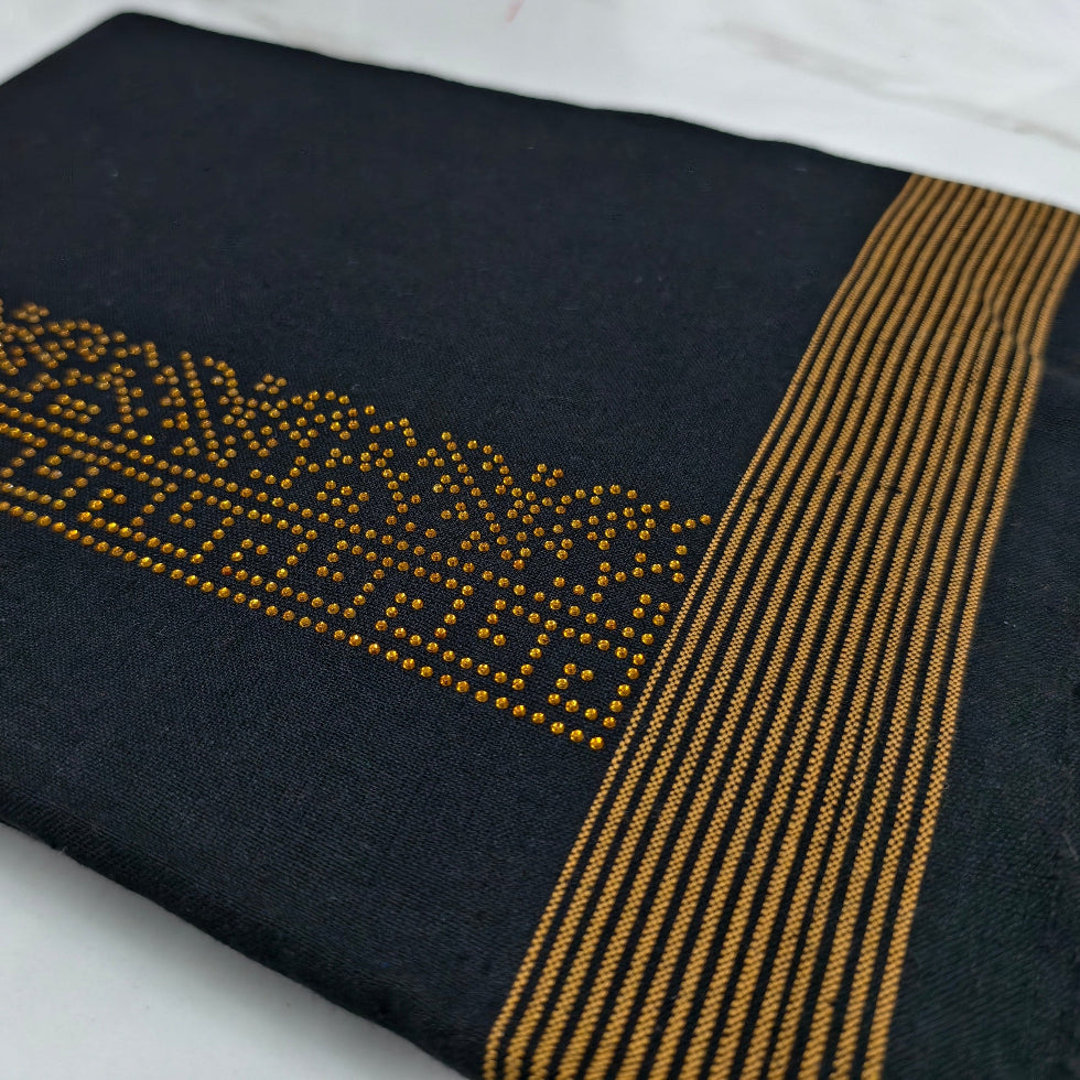 Kavi dhothi with colour dot detailing, traditional Kerala handloom by Ramachandra Kuthampully Handlooms.