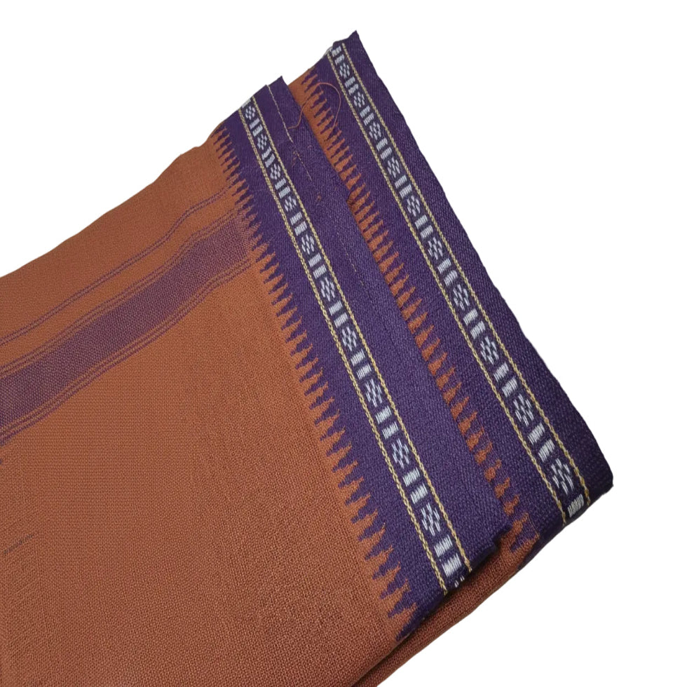 Kavi dhothi with colour dot detailing, traditional Kerala handloom by Ramachandra Kuthampully Handlooms.