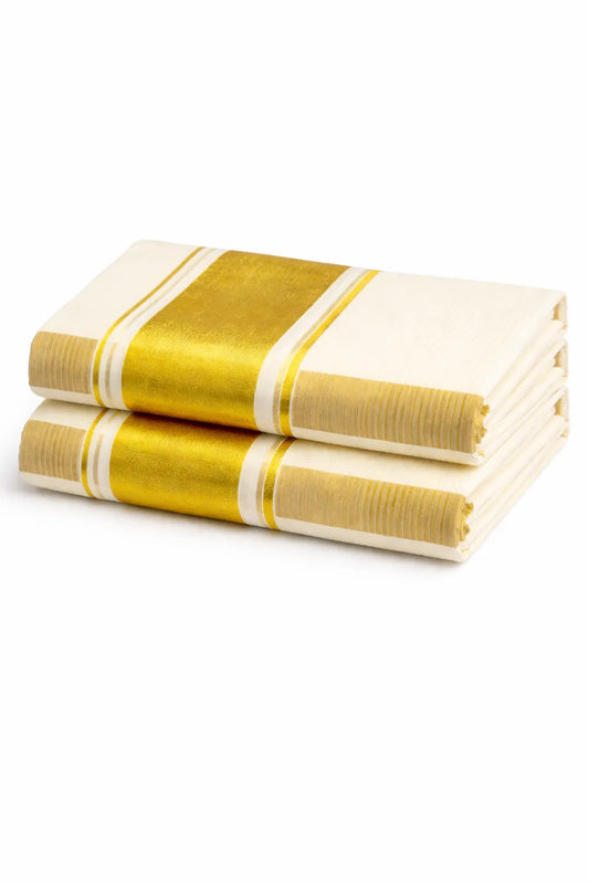 Set Mundu with Wide Golden Kara | Ramachandra Kuthampully Handlooms