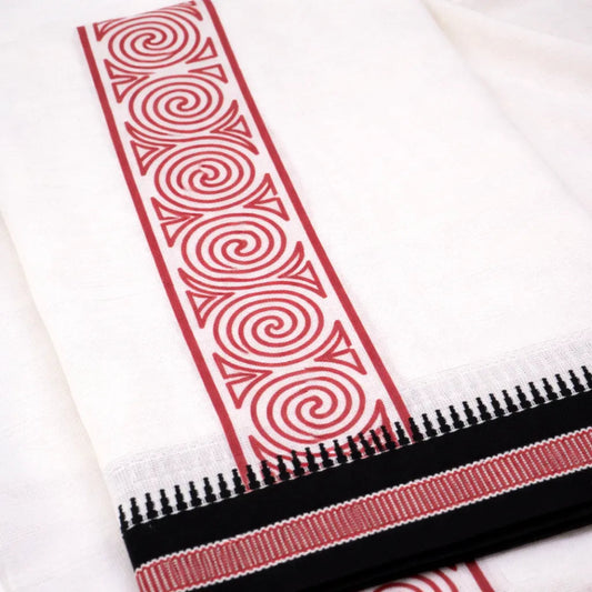 Premium White Single Designer Kara Mundu from Ramachandra Kuthampully Handlooms