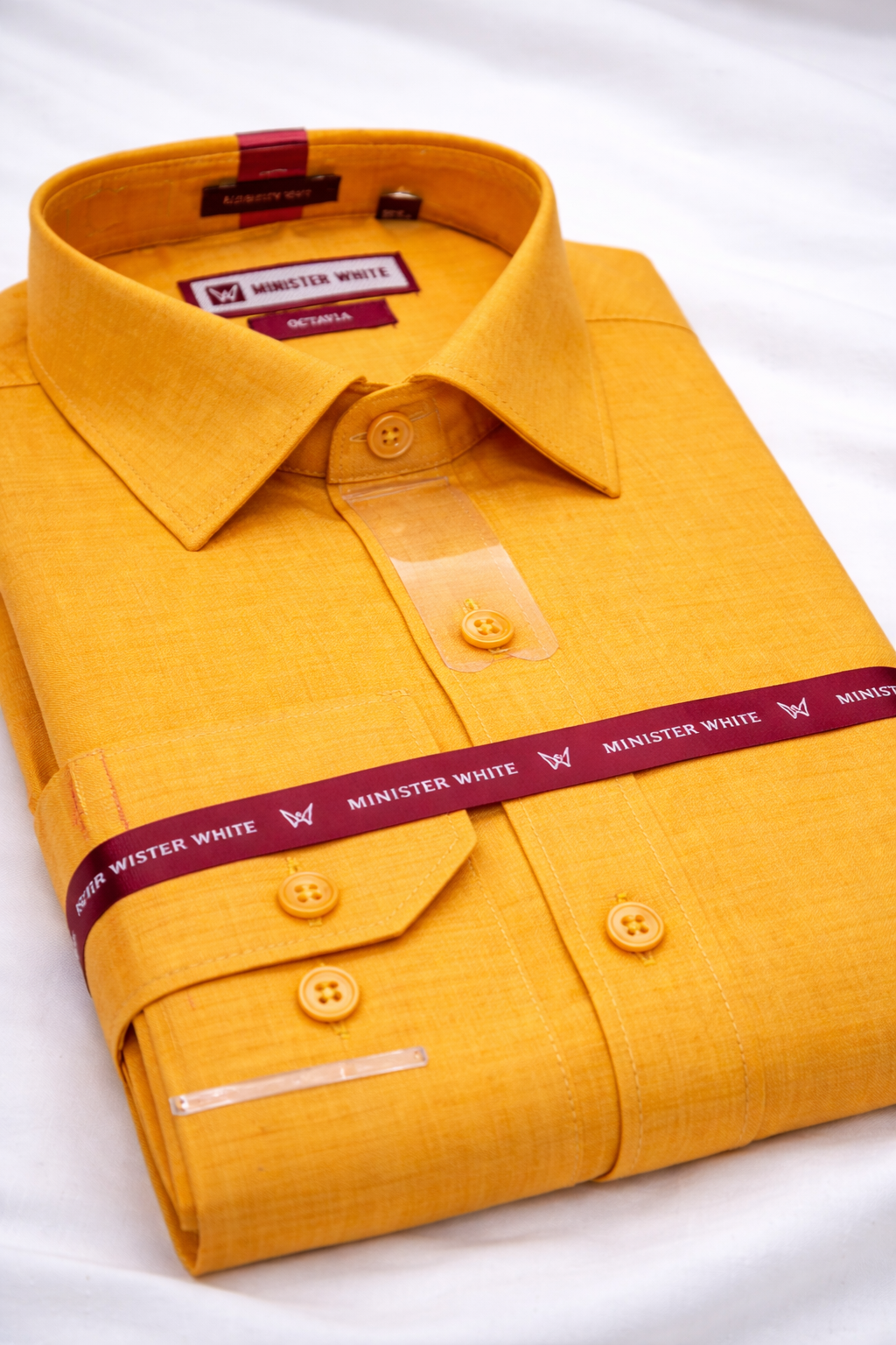 Mustard yellow HS linen shirt with classic collar and button placket, crafted by Ramachandra Kuthampully Handlooms.